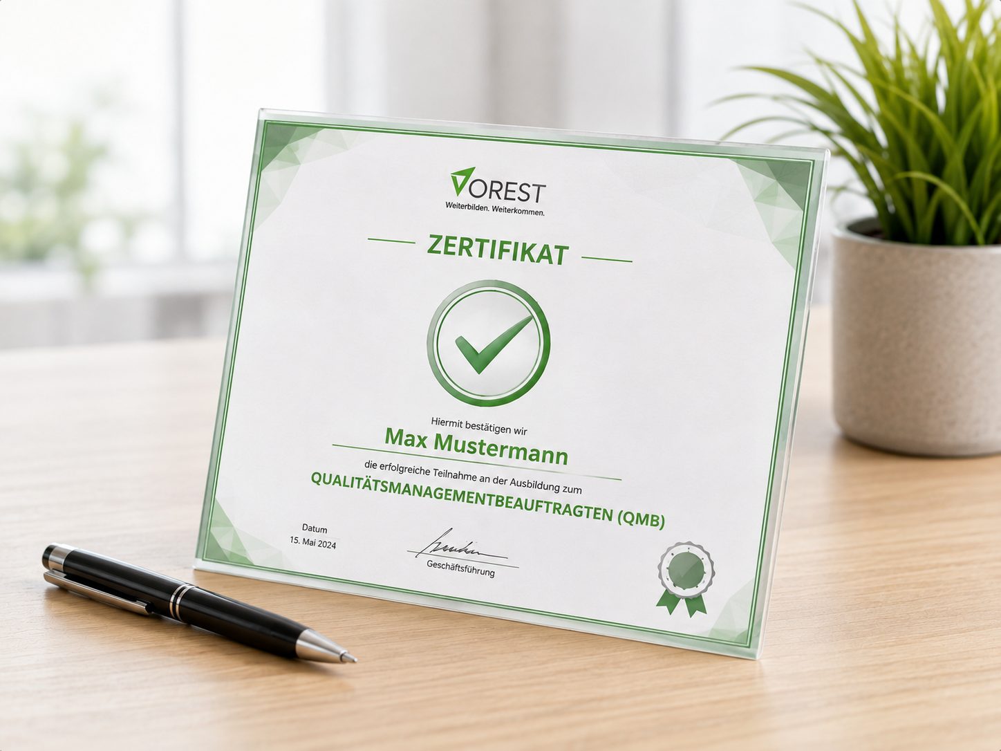 Zertifikat und Qualifikationsbescheinigung der QMB-Ausbildung