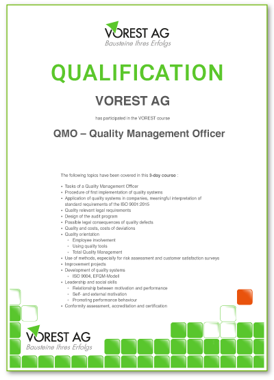 Musteransicht der Qualifikationsbescheinigung (Englisch)