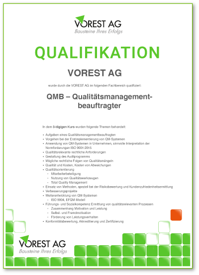 Musteransicht der Qualifikationsbescheinigung (Deutsch)